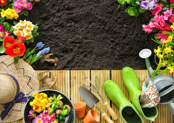 topsoil with garden tools